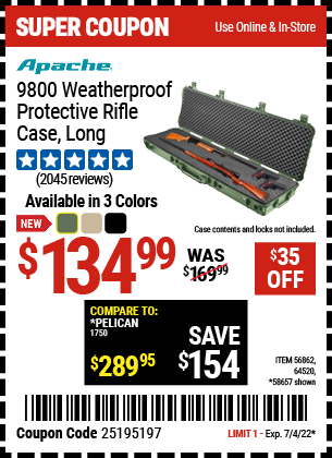9800 Weatherproof Protective Rifle Case, Long, Green
