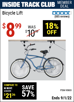 Inside Track Club members can buy the Bicycle Lift (Item 95803) for $8.99, valid through 9/1/2022.