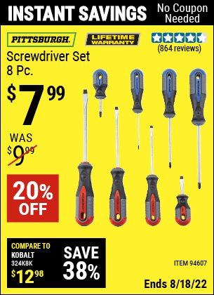 PITTSBURGH Professional Screwdriver Set 8 Pc. for $7.99 – Harbor ...