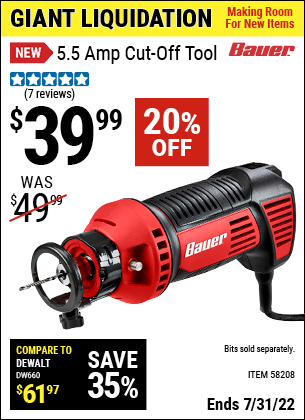 Buy the BAUER 5.5 Amp Cut-out Tool (Item 58208) for $39.99, valid through 7/31/2022.