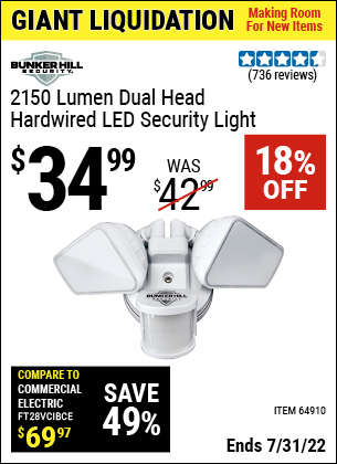 Buy the BUNKER HILL SECURITY LED Security Light (Item 64910) for $34.99, valid through 7/31/2022.