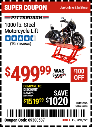1000 Lb. Steel Motorcycle Lift