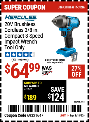 20v Brushless Cordless 3/8 in. Compact 3-Speed Impact Wrench – Tool Only