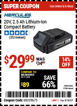 20V 2.5 Ah Lithium-Ion Compact Battery