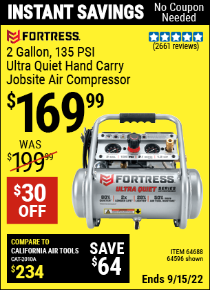 Fortress 2 gallon air 2024 compressor coupon