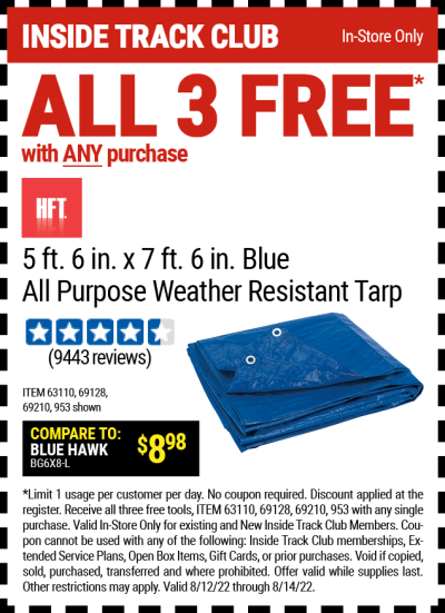 HFT 5 ft. 6 in. x 7 ft. 6 in. Blue All Purpose\/Weather Resistant Tarp for FREE