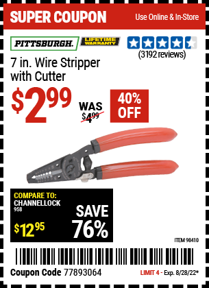 PITTSBURGH 7 In. Wire Stripper With Cutter For $2.99 – Harbor Freight ...