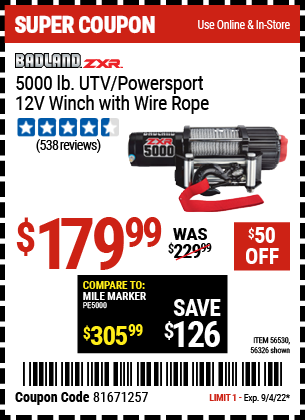 BADLAND 5000 Lb. UTV/Powersport 12V Winch for $179.99 – Harbor Freight ...