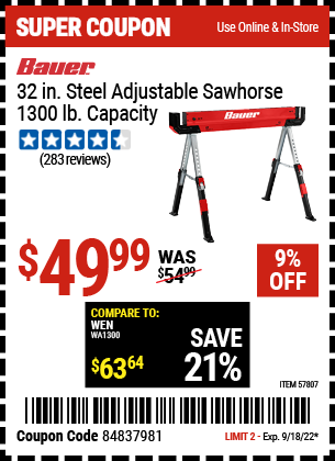 Harbor freight online sawhorse coupon