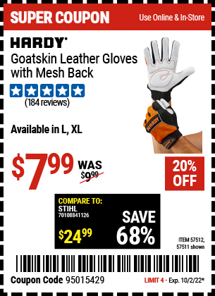 Buy the Goatskin Leather Gloves with Mesh Back, Large, valid through 10/2/22.