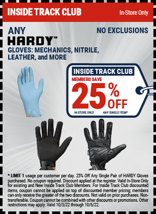 Inside Track Club Members Save 25% off Any Single Pair of Hardy Gloves thru 10/6