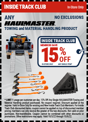 Inside Track Club Members Save 15% off Haul Master Towing and Material Handling Product thru 10/6