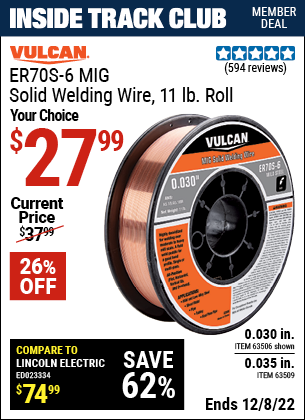 VULCAN 0.035 in. ER70S-6 MIG Solid Welding Wire – 11.00 lb. Roll – Item ...