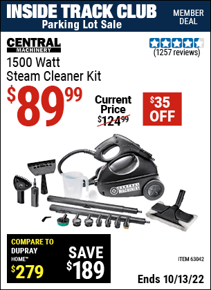CENTRAL MACHINERY 1500 Watt Steam Cleaner Kit for $89.99 – Harbor