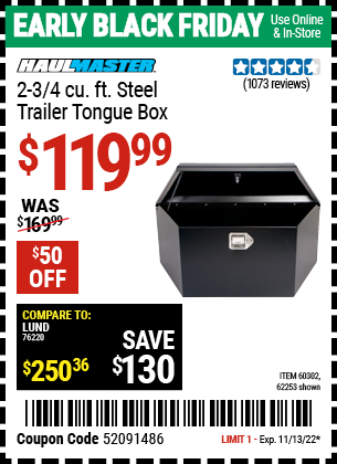 HAUL-MASTER 2-3/4 cu. ft. Steel Trailer Tongue Box for $119.99 – Harbor ...