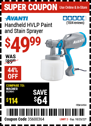 AVANTI Handheld HVLP Paint Stain Sprayer For 49 99 Harbor Freight   180741 35600364 