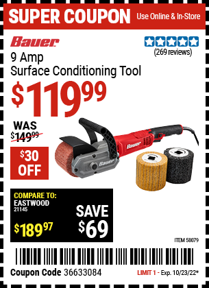 Buy the BAUER 9 Amp Surface Conditioning Tool (Item 58079) for $119.99, valid through 10/23/2022.
