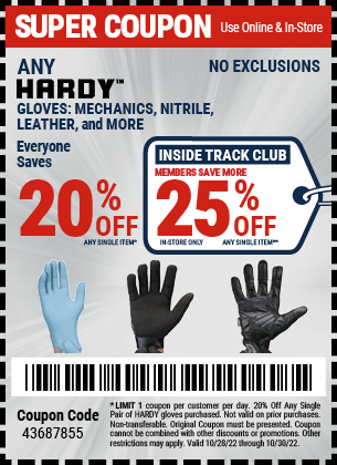 20% off Any Single Pr Hardy Gloves