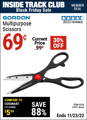 Inside Track Club members can buy the GORDON Multipurpose Scissors (Item 47877/63520) for $0.69, valid through 11/23/2022.