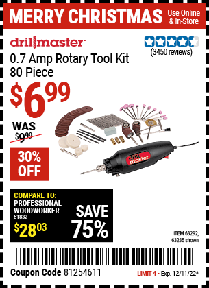 Buy the DRILL MASTER Rotary Tool Kit 80 Pc., valid through 12/11/22.