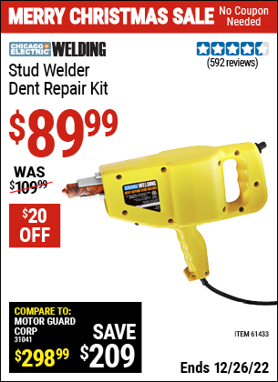 Buy the CHICAGO ELECTRIC Stud Welder Dent Repair Kit (Item 61433) for $89.99, valid through 12/26/2022.