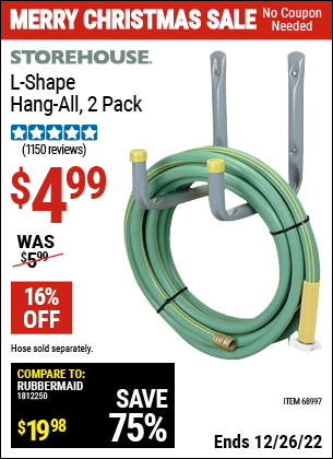 Buy the STOREHOUSE L-Shape Hang-All 2 Pk. (Item 68997) for $4.99, valid through 12/26/2022.