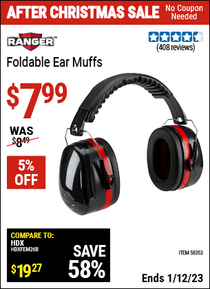 Buy the RANGER Foldable Ear Muffs (Item 58353) for $7.99, valid through 1/12/2023.