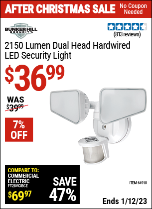 Buy the BUNKER HILL SECURITY LED Security Light (Item 64910) for $36.99, valid through 1/12/2023.