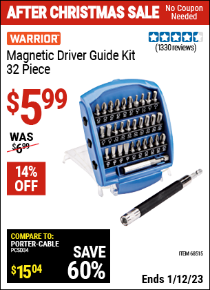 Buy the WARRIOR Magnetic Driver Guide Kit 32 Pc. (Item 68515) for $5.99, valid through 1/12/2023.