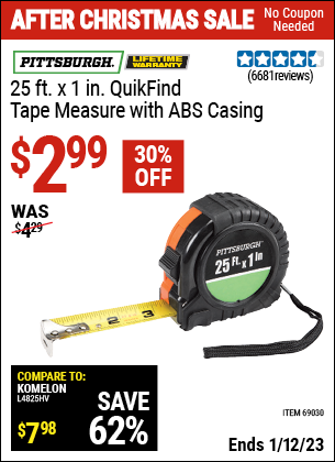 PITTSBURGH 25 ft. x 1 in. QuikFind Tape Measure with ABS Casing – Item ...
