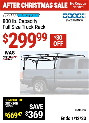 Buy the HAUL-MASTER 800 Lbs. Capacity Full Size Truck Rack (Item 98511/64793) for $299.99, valid through 1/12/2023.