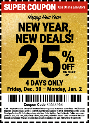 Happy New Year! 25% Off Any Single Item Now Thru 1/2