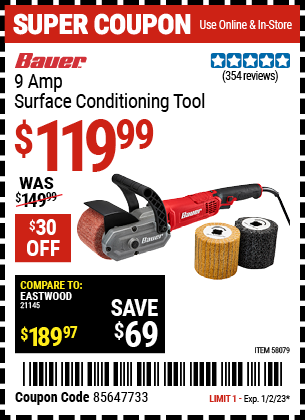 Buy the BAUER 9 Amp Surface Conditioning Tool (Item 58079) for $119.99, valid through 1/2/2023.