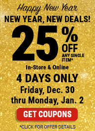 New Year Save 25% off any single item