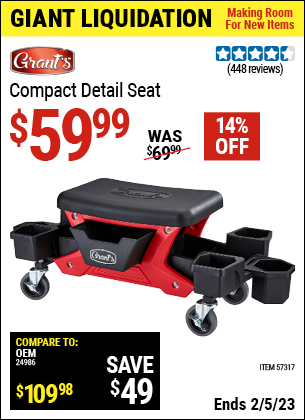 Buy the GRANT'S Compact Detail Seat (Item 57317) for $59.99, valid through 2/5/2023.