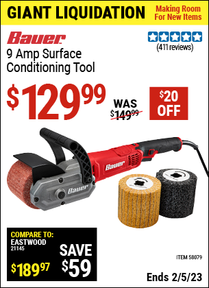 Buy the BAUER 9 Amp Surface Conditioning Tool (Item 58079) for $129.99, valid through 2/5/2023.