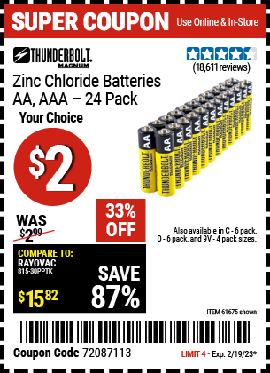 Buy the THUNDERBOLT Heavy Duty Batteries, valid through 2/19/23.