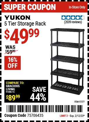 Buy the YUKON 5 Tier Storage Rack, valid through 2/12/23.