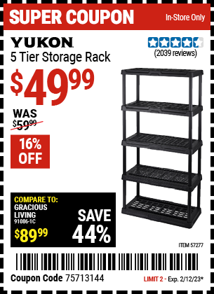 Buy the YUKON 5 Tier Storage Rack, valid through 2/12/23.