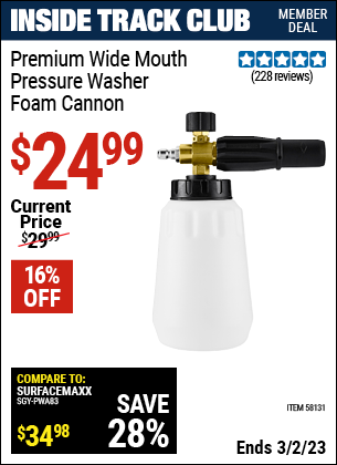Pressure Washer Premium Foam Cannon for $24.99 – Harbor Freight Coupons