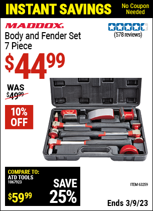 Buy the MADDOX Body And Fender Set 7 Pc. (Item 63259) for $44.99, valid through 3/9/2023.