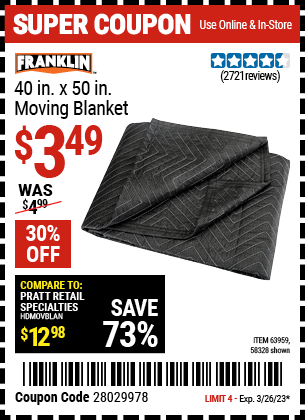 Buy the HAUL-MASTER 40 in. x 50 in. Moving Blanket, valid through 3/26/23.
