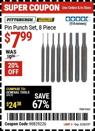 Buy the PITTSBURGH Pin Punch Set 8 Pc., valid through 3/26/23.