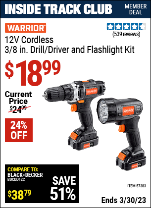 Warrior V Cordless In Drill Driver And Flashlight Kit Item