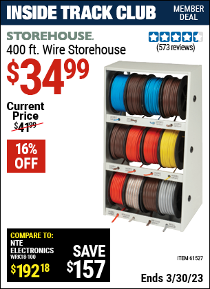 Inside Track Club members can buy the STOREHOUSE 400 Ft. Wire Storehouse (Item 61527) for $34.99, valid through 3/30/2023.