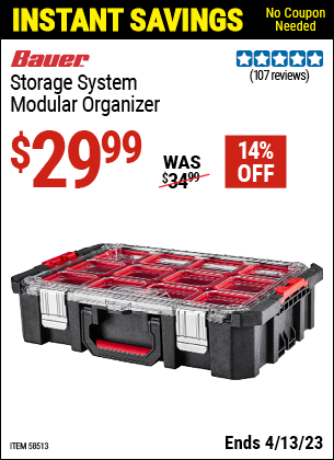 Buy the BAUER Storage System Modular Organizer (Item 58513) for $29.99, valid through 4/13/2023.