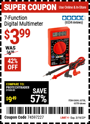 Buy the 7 Function Digital Multimeter, valid through 3/19/23.