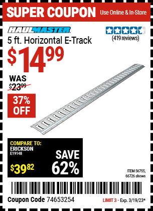 Buy the HAUL-MASTER 5 ft. Horizontal E-Track, valid through 3/19/23.