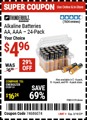 Buy the THUNDERBOLT Alkaline Batteries, valid through 3/19/23.