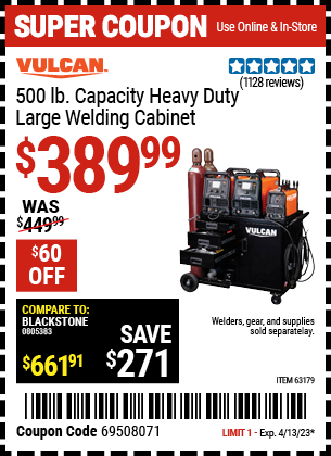 Buy the VULCAN Heavy Duty Large Welding Cabinet, valid through 4/13/23.